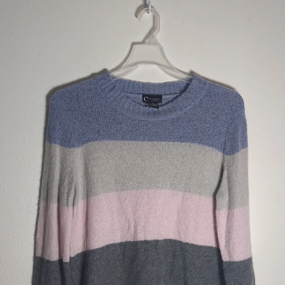 Bloomingdale's Womens‎ Sweater 100% Cashmere Striped Pastel Easter Cozy Medium